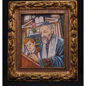 Artini Sculpture Engrave Marble 4 Dimension Hand Painted Frame Art Judaica Rabbi